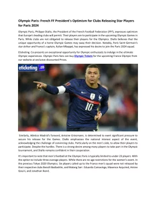 Olympic Paris French FF President's Optimism for Clubs Releasing Star Players for Paris 2024