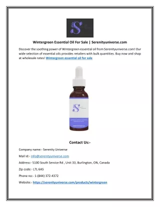 Wintergreen Essential Oil For Sale | Serenityuniverse.com