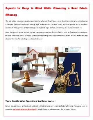 Aspects to Keep in Mind While Choosing a Real Estate Attorney