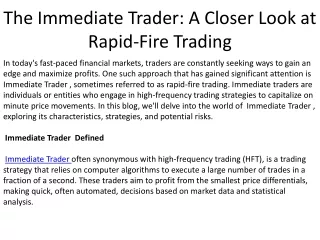 The Immediate Trader A Closer Look at Rapid-Fire Trading