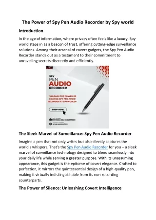 The Power of Spy Pen Audio Recorder by Spy world