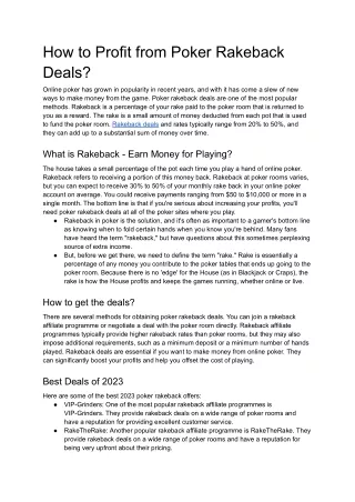 How to Profit from Poker Rakeback Deals- Whispering Shouts