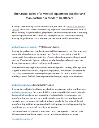 The Crucial Roles of a Medical Equipment Supplier and Manufacturer in Modern Healthcare