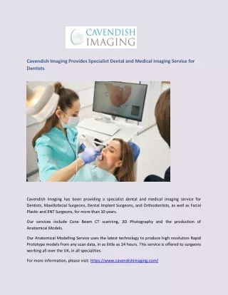 Cavendish Imaging Provides Specialist Dental and Medical Imaging Service for Dentists