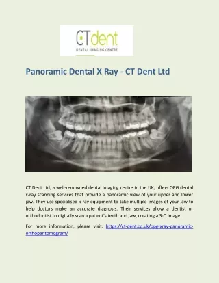 Panoramic Dental X Ray - CT Dent Ltd