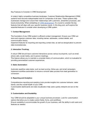 Key Features to Consider in CRM Development