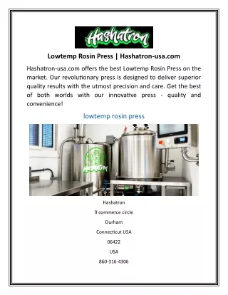 Lowtemp Rosin Press Hashatron-usa.com