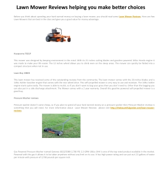 Lawn Mower Reviews helping you make better choices