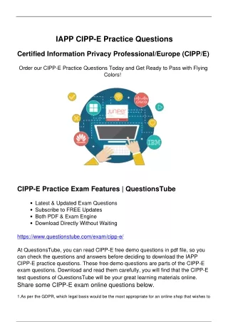 IAPP CIPP-E Exam Questions - Try CIPP-E Free Demo From QuestionsTube