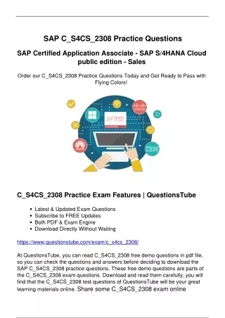 SAP C_S4CS_2308 Exam Questions - Try C_S4CS_2308 Free Demo From QuestionsTube