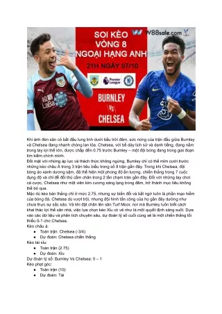 Đối đầu nảy lửa: Burnley Vs Chelsea, trận đấu không thể bỏ lỡ tại W88sale