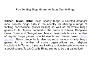 Play Exciting Bingo Games At Texas Charity Bingo