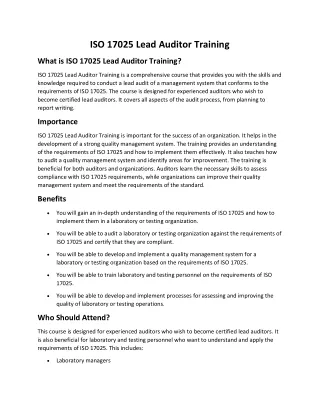 ISO 17025 Lead Auditor Training modify