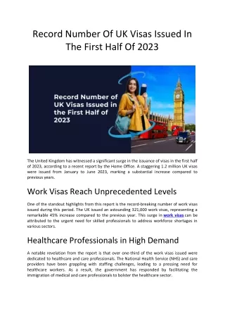 Record Number Of UK Visas Issued In The First Half Of 2023