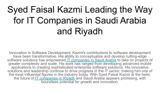 Syed Faisal Kazmi Leading the Way for IT Companies in Saudi Arabia and Riyadh