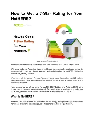 How to Get a 7-Star Rating for Your NatHERS ?