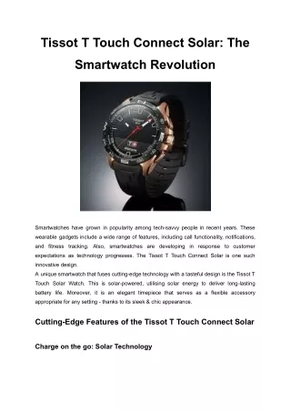 Tissot T Touch Connect Solar: The Smartwatch Revolution