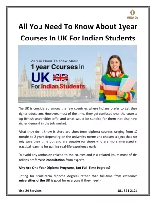 All You Need To Know About 1year Courses In UK For Indian Students