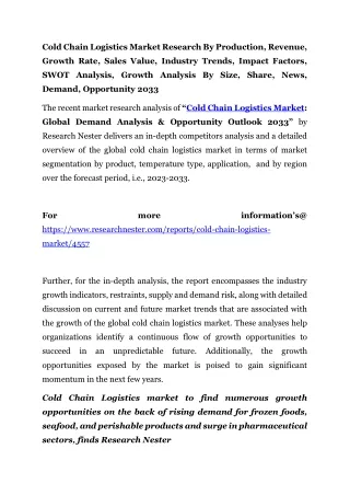 Cold Chain Logistics Market Impact Factors 2033