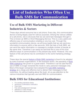 List of Industries Who Often Use Bulk SMS for Communication