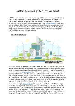 Sustainable Design for Environment