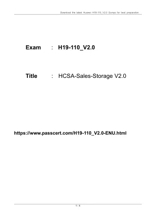 H19-110_V2.0-ENU HCSA-Sales-Storage V2.0 Exam Dumps