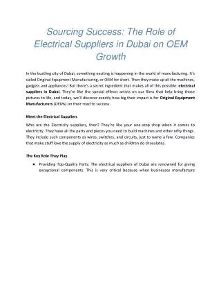 Sourcing Success The Role of Electrical Suppliers in Dubai on OEM Growth