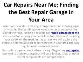 Car Repairs Near Me Finding the Best Repair Garage in Your Area