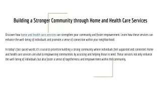 Building a Stronger Community through Home and Health Care Services