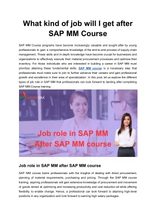 What kind of job will I get after SAP MM Course