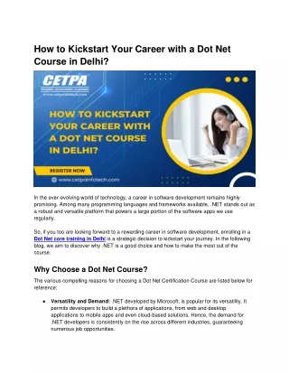 How to Kickstart Your Career with a Dot Net Course in Delhi