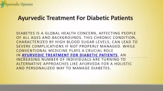 Ayurvedic Treatment For Diabetic Patients