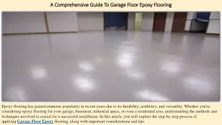 A Comprehensive Guide To Garage Floor Epoxy Flooring