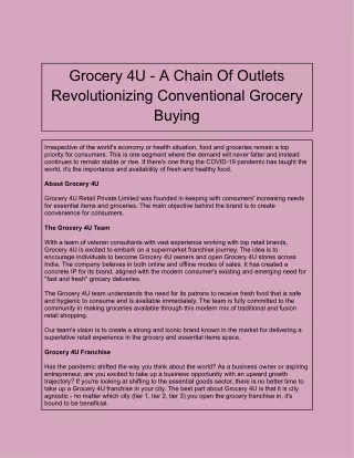 Grocery 4U - A Chain Of Outlets Revolutionizing Conventional Grocery Buying