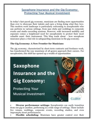 Saxophone Insurance and the Gig Economy - Protecting Your Musical Investment