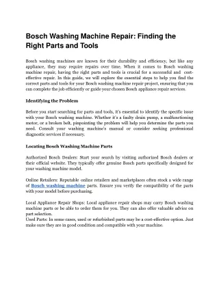 Bosch Washing Machine Repair: Finding the Right Parts and Tools