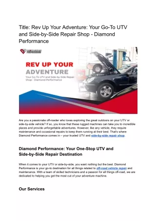 Rev Up Your Adventure_ Your Go-To UTV and Side-by-Side Repair Shop - Diamond Performance