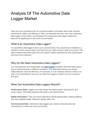 Analysis Of The Automotive Data Logger Market