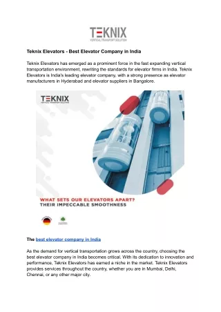Teknix Elevators - Best Elevator Company in India