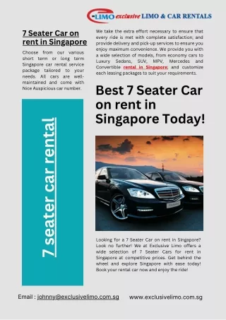 Best 7 Seater Car on rent in Singapore Today!