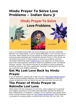 Hindu Prayer To Solve Love Problems – Indian Guru ji