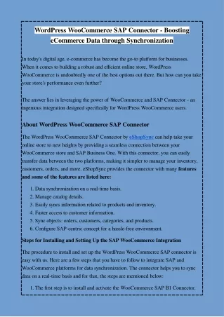 Optimising WooCommerce business using WooCommerce SAP Connector