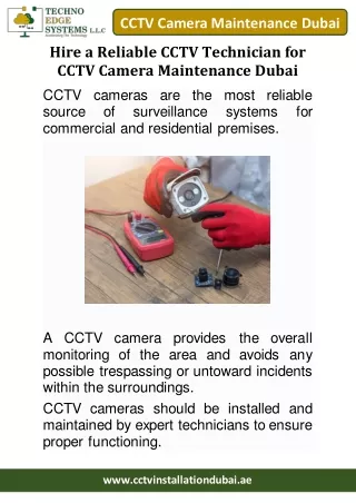 Hire a Reliable CCTV Technician for CCTV Camera Maintenance Dubai