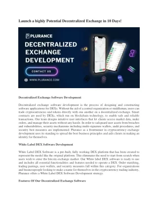 Launch a highly Potential Decentralized Exchange in 10 Days