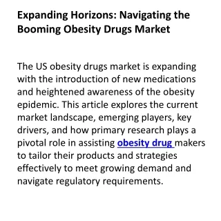 Expanding Horizons Navigating the Booming Obesity Drugs Market