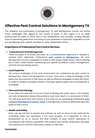 Effective Pest Control Solutions in Montgomery Tx