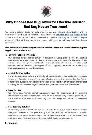 Why Choose Bed Bug Texas for Effective Houston Bed Bug Heater Treatment