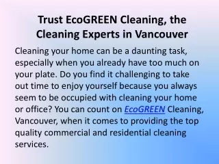TOP RATED ECOGREEN CLEANING SERVICES