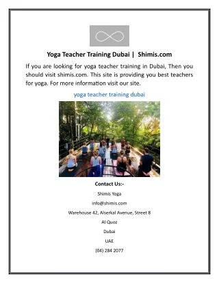 Yoga Teacher Training Dubai Shimis