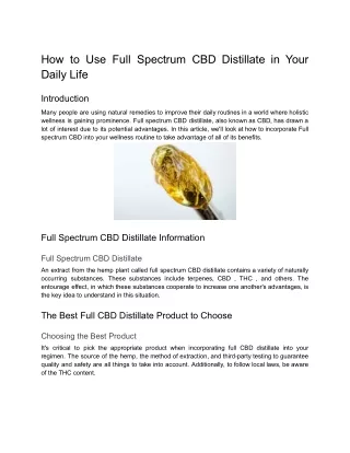 How to Use Full Spectrum CBD Distillate in Your Daily Life